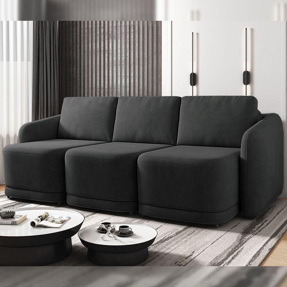 Sofá Cama Modulado Retrátil E Reclinável Varsóvia 246cm Veludo Cinza Chumbo G33 - Gran Belo