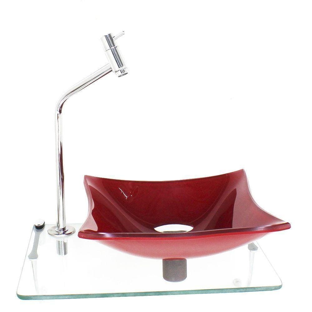 Cuba Vidro 10mm Vermelho Ferrari Tampo 40cm Torneira Valvula