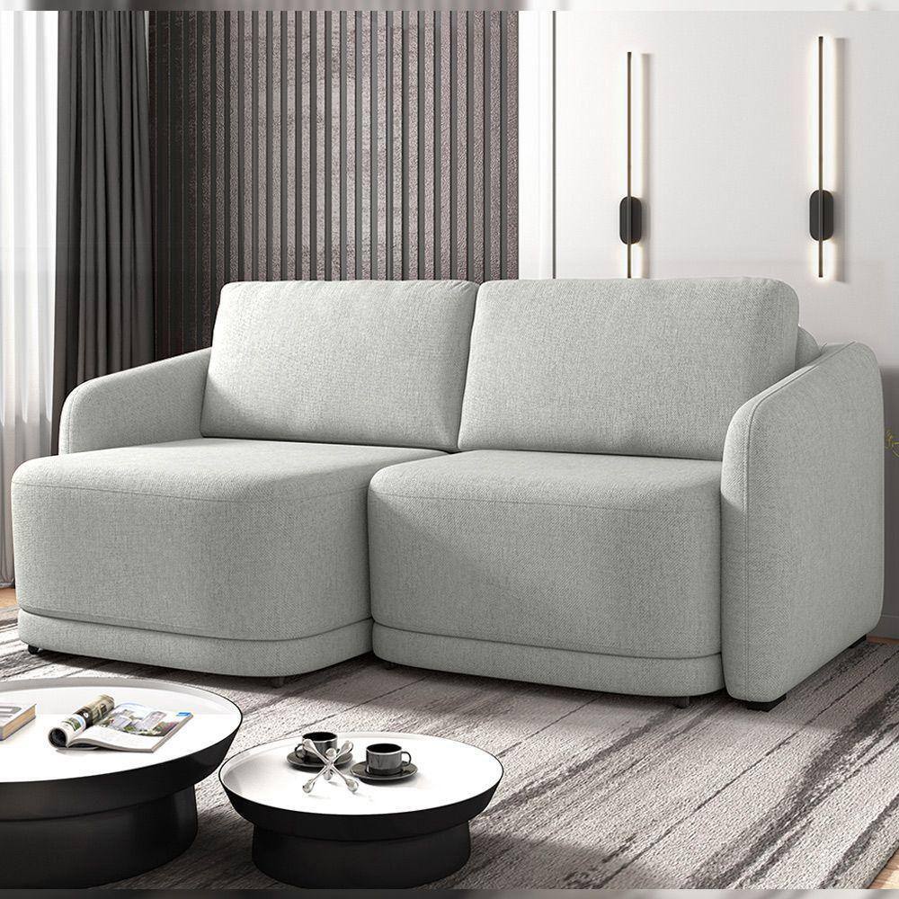 Sofá Cama Modulado Retrátil E Reclinável Decorativo Varsóvia 236cm Linho Cinza G33 - Gran Belo