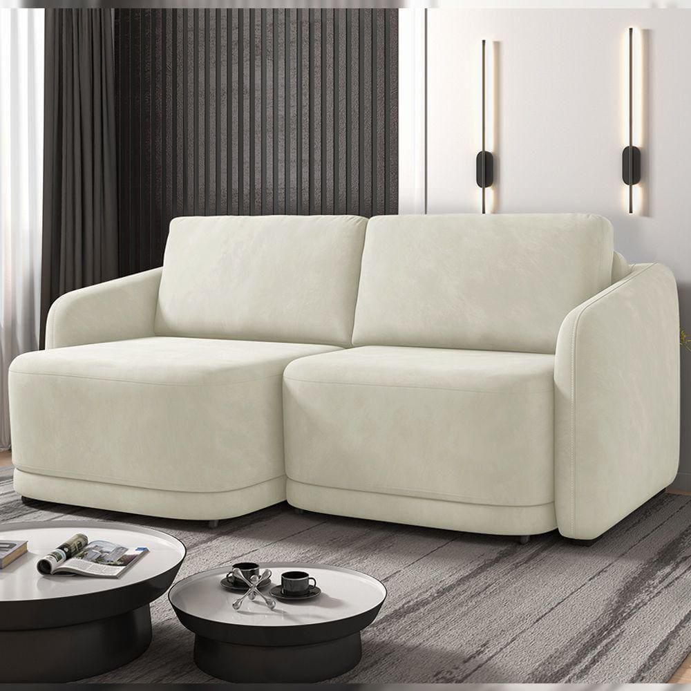 Sofá Cama Modulado Retrátil E Reclinável Decorativo Varsóvia 236cm Veludo Bege G33 - Gran Belo