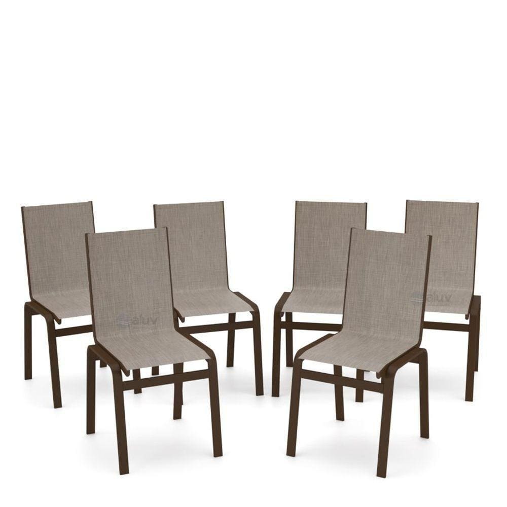 Kit 6 Cadeiras Jantar Gourmet Alumínio Marrom Tela Mocca