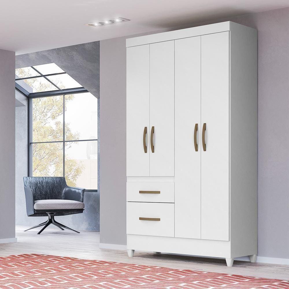 Guarda Roupa Solteiro 4 Portas 2 Gavetas Madri - Branco / Rosa / Azul / Lilas Flex Branco