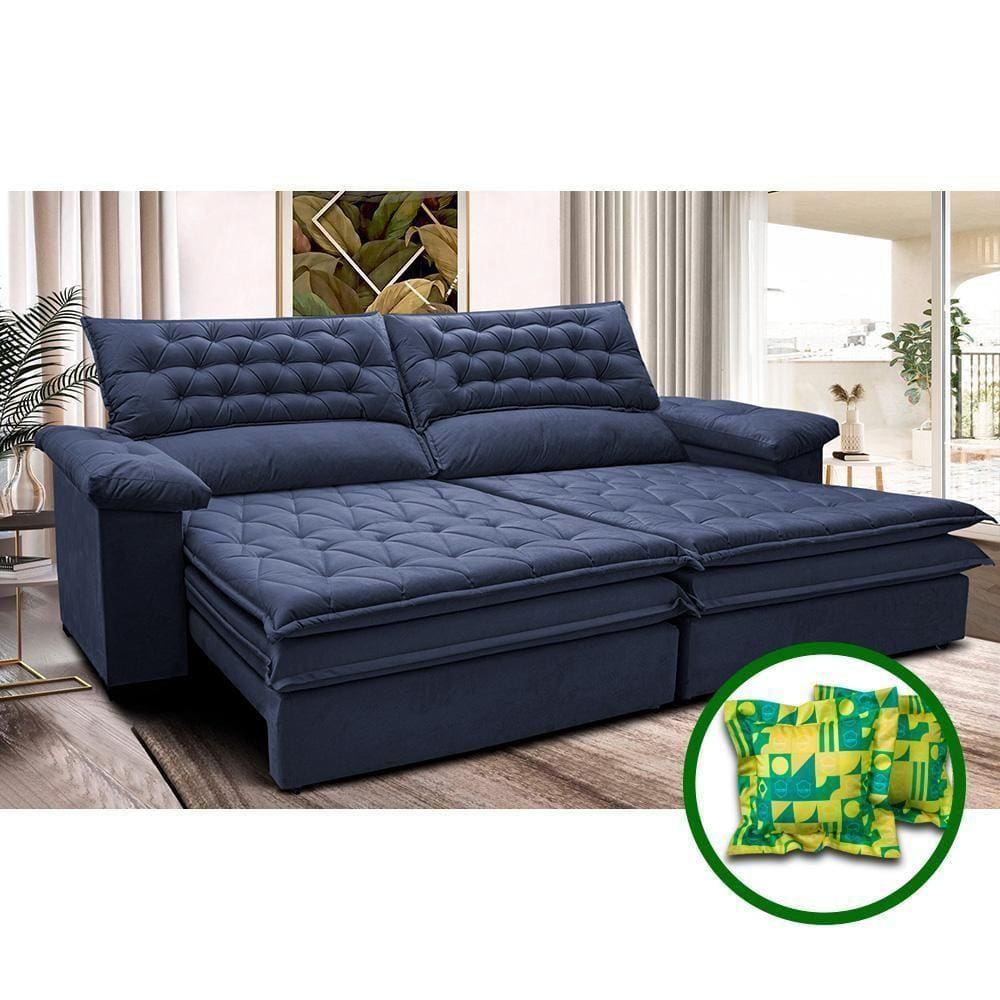Sofá Retrátil E Reclinável 2,92m Molas Ensacadas Cama Inbox Alemanha De Viscoelástico Velusoft Azul