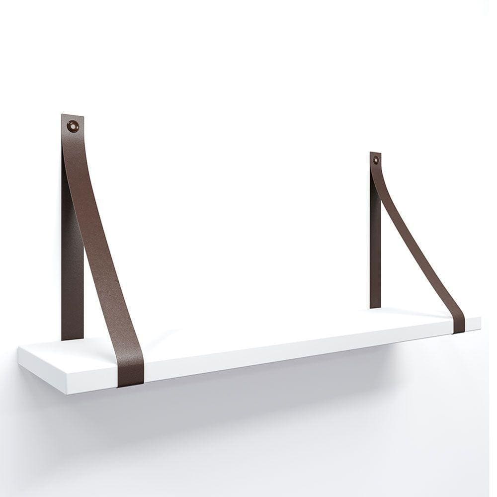 Prateleira Em Mdf Branco 60x15cm Com Alça Cor Café
