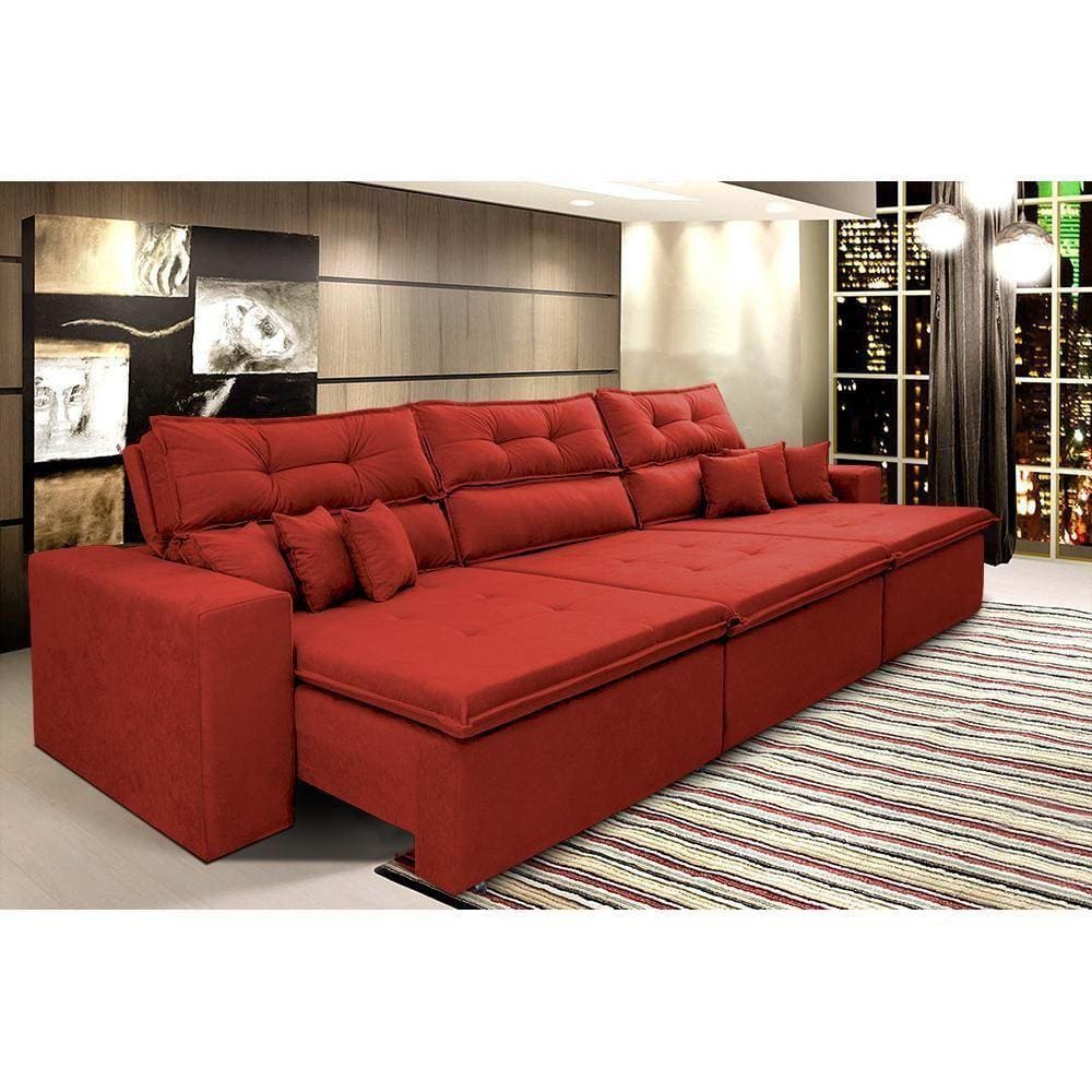 Sofá Cairo 4,12m Retrátil, Reclinável Tecido Suede Vermelho
