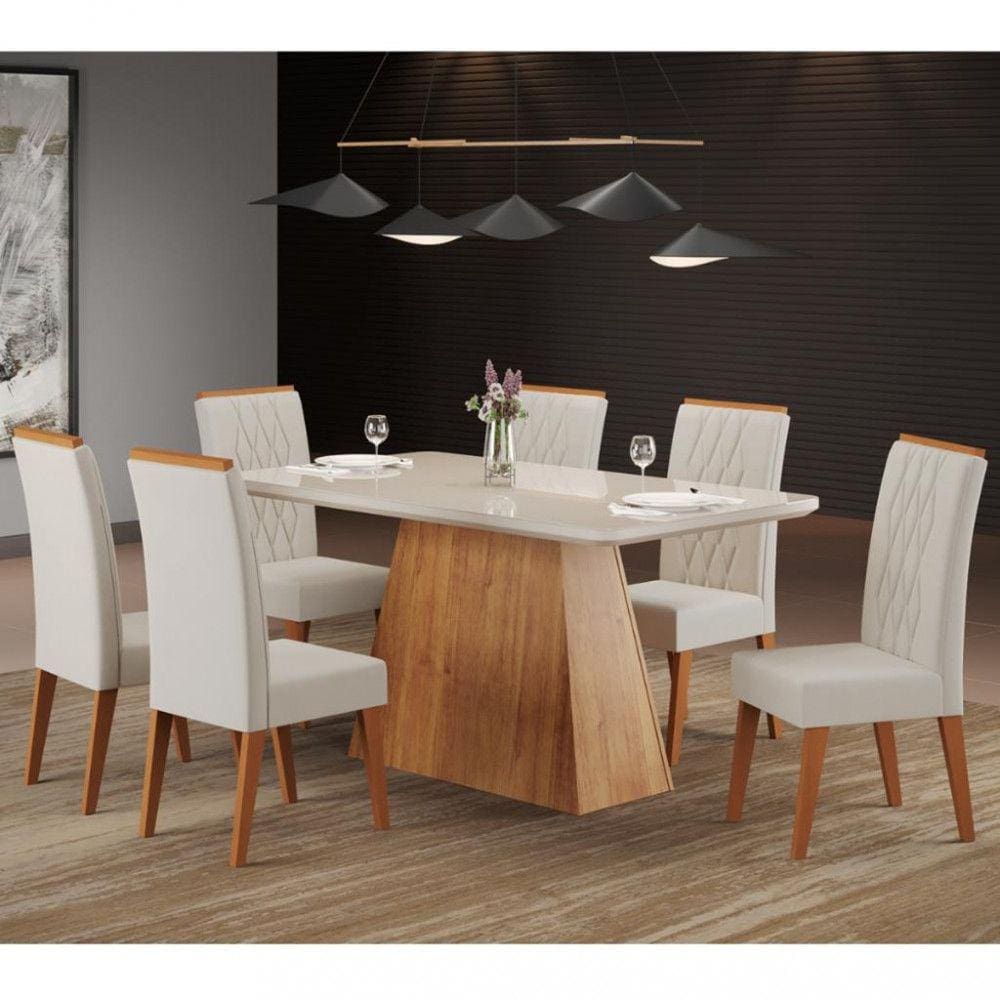 Conjunto Sala de Jantar Mesa Guaruja 6 Cadeiras Cristal Viero