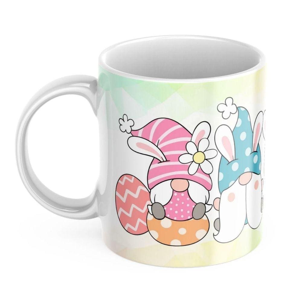 Canéca Xicara de Porcelana Personalizada Orealha de coelho Feliz Pascoa e Amigo Chocolate