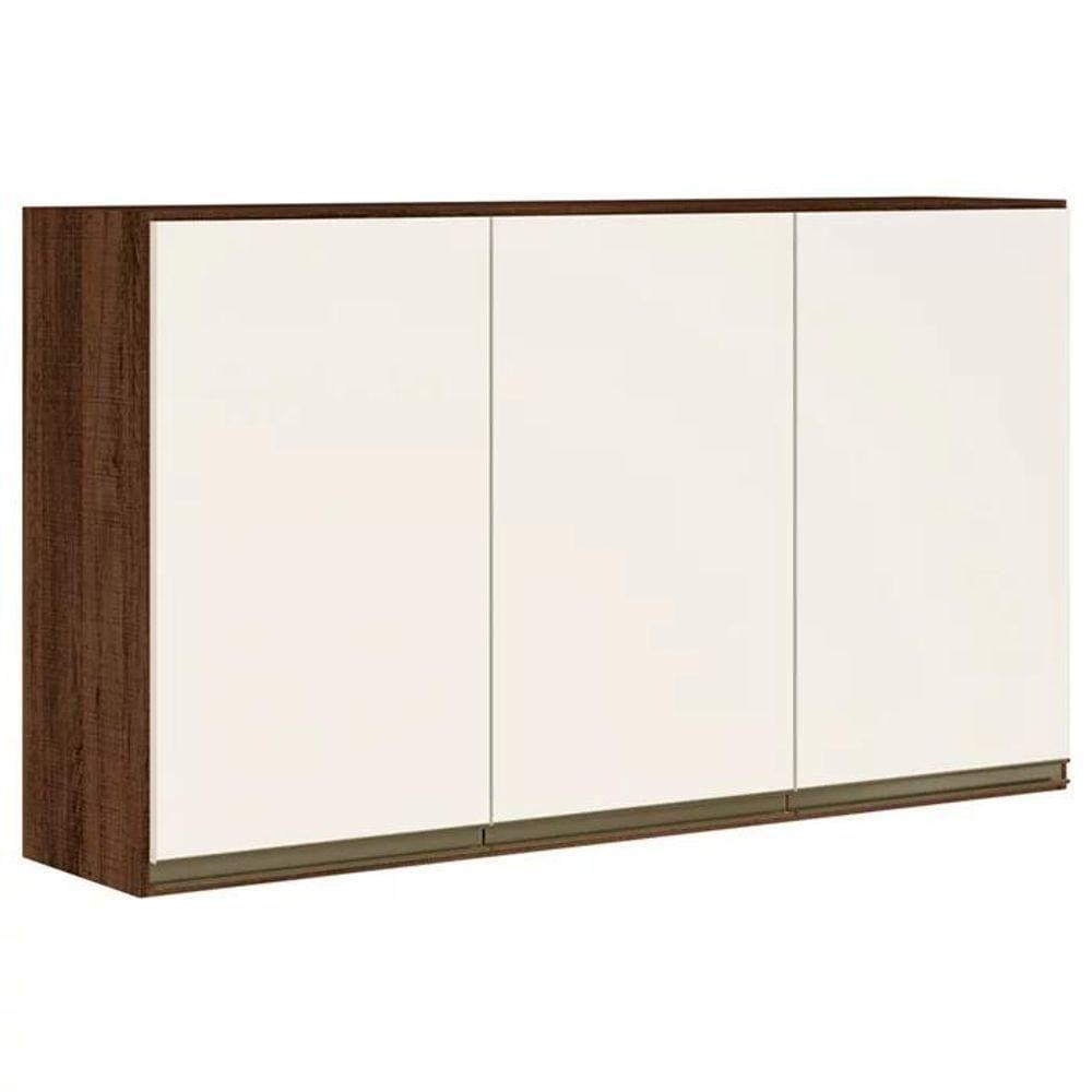 Armario Aereo 3 Portas 120cm Em Mdf Kali Premium Amendoa / Off White - Nicioli
