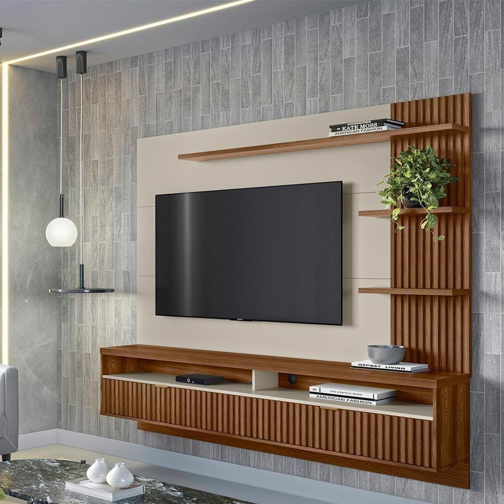 Painel Suspenso Home Ripado Ibarra 203Cm Para Tv Até 65 Freijó/Off White G77