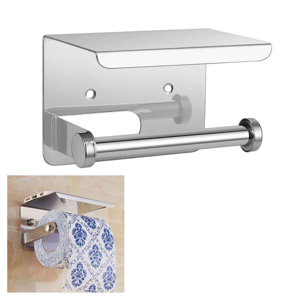 Suporte Papel Higienico Inox Banheiro Lavabo Apoio Celular Porta Objeto Prateleira Multiuso Parede Resistente Organizaçao
