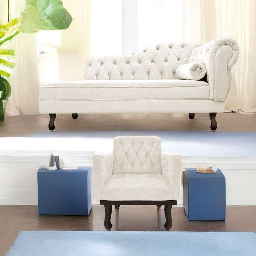 Kit Diva Recamier Diana 185Cm Lado Esquerdo E 01 Poltrona Classic Corano - Doce Sonho Móveis Bege