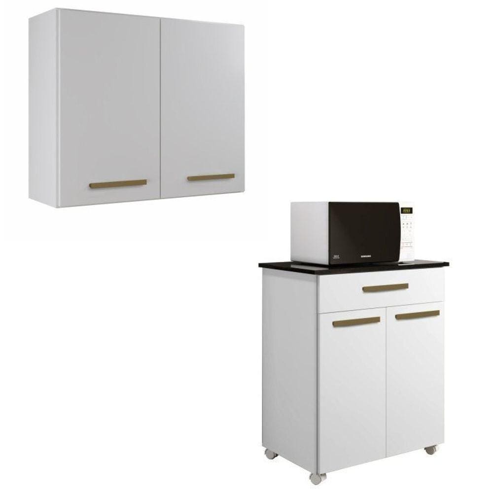 Conjunto Balcão 2 portas 1 gaveta e Aéreo 2 portas Branco