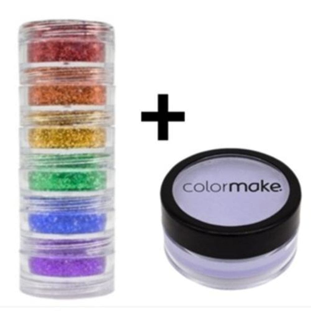 Kit Glitter Pó Com 6 Cores Rosto E Corpo + Fixador Colormake