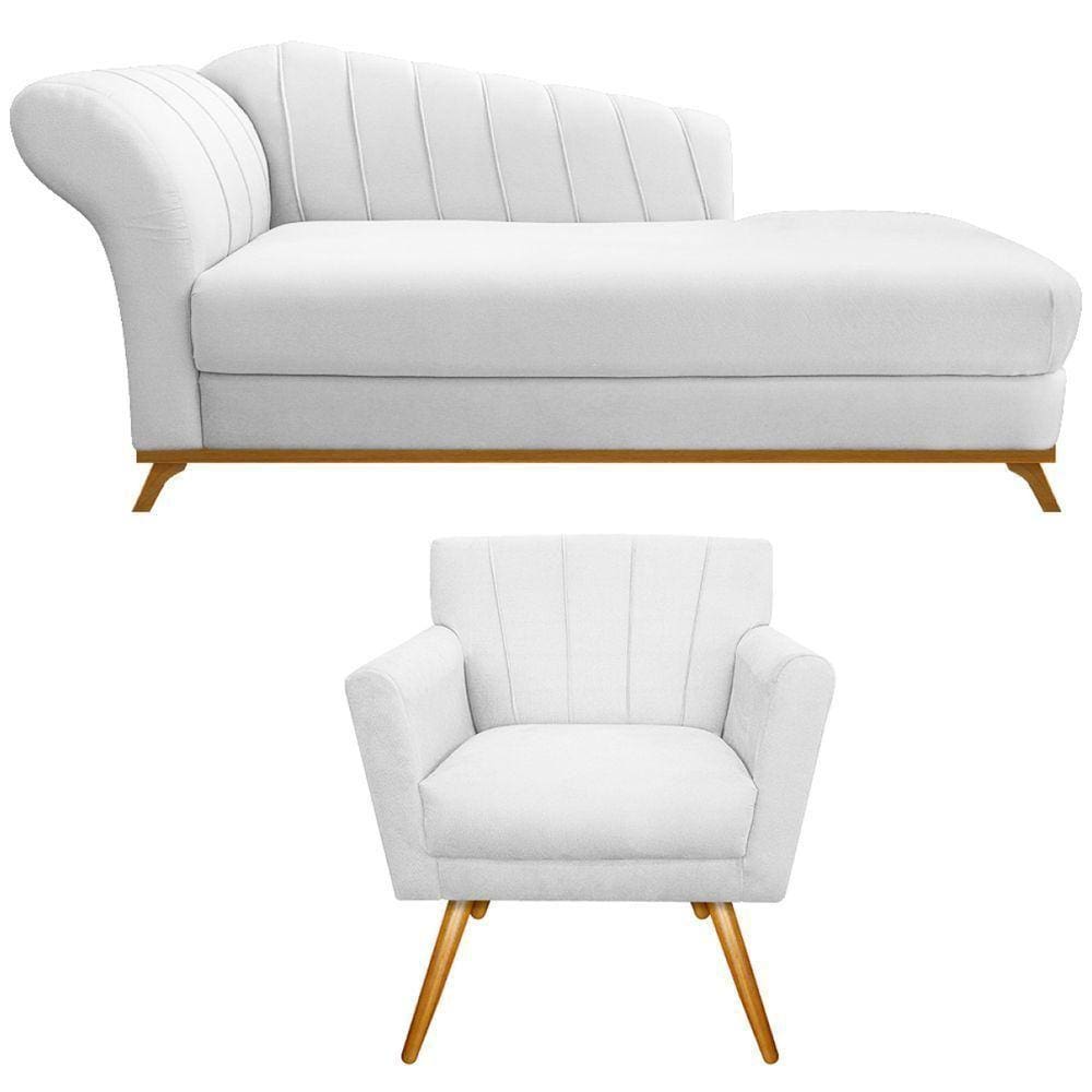 Kit Diva Recamier Vanessa 160cm Lado Direito E 01 Poltrona Laura Suede Cor Branco