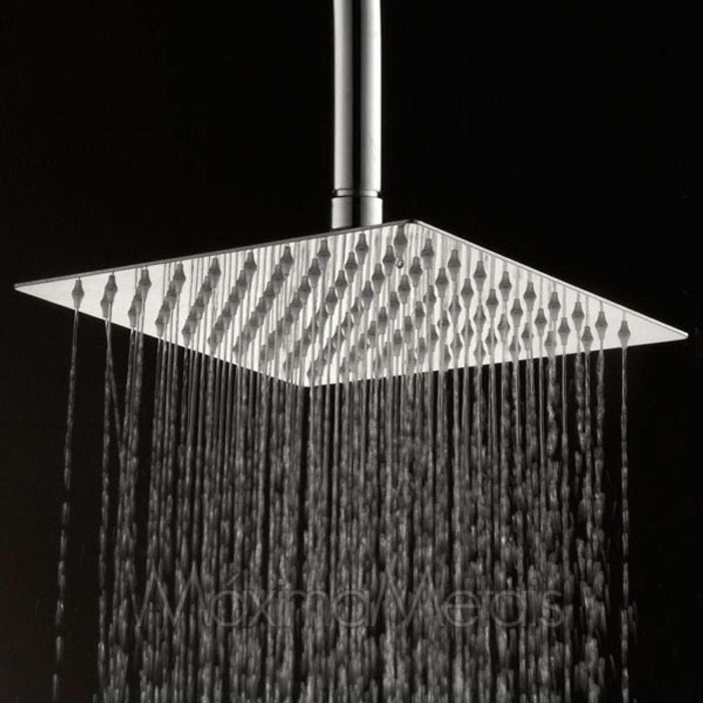 Ducha de Inox Quadrada 25x25 cm de Teto Cromada Braço Redondo PEX