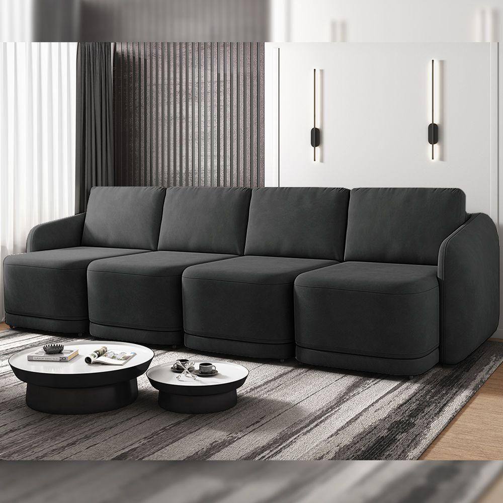 Sofá Cama Modulado Retrátil E Reclinável Varsóvia 436cm Veludo Cinza Chumbo G33 - Gran Belo