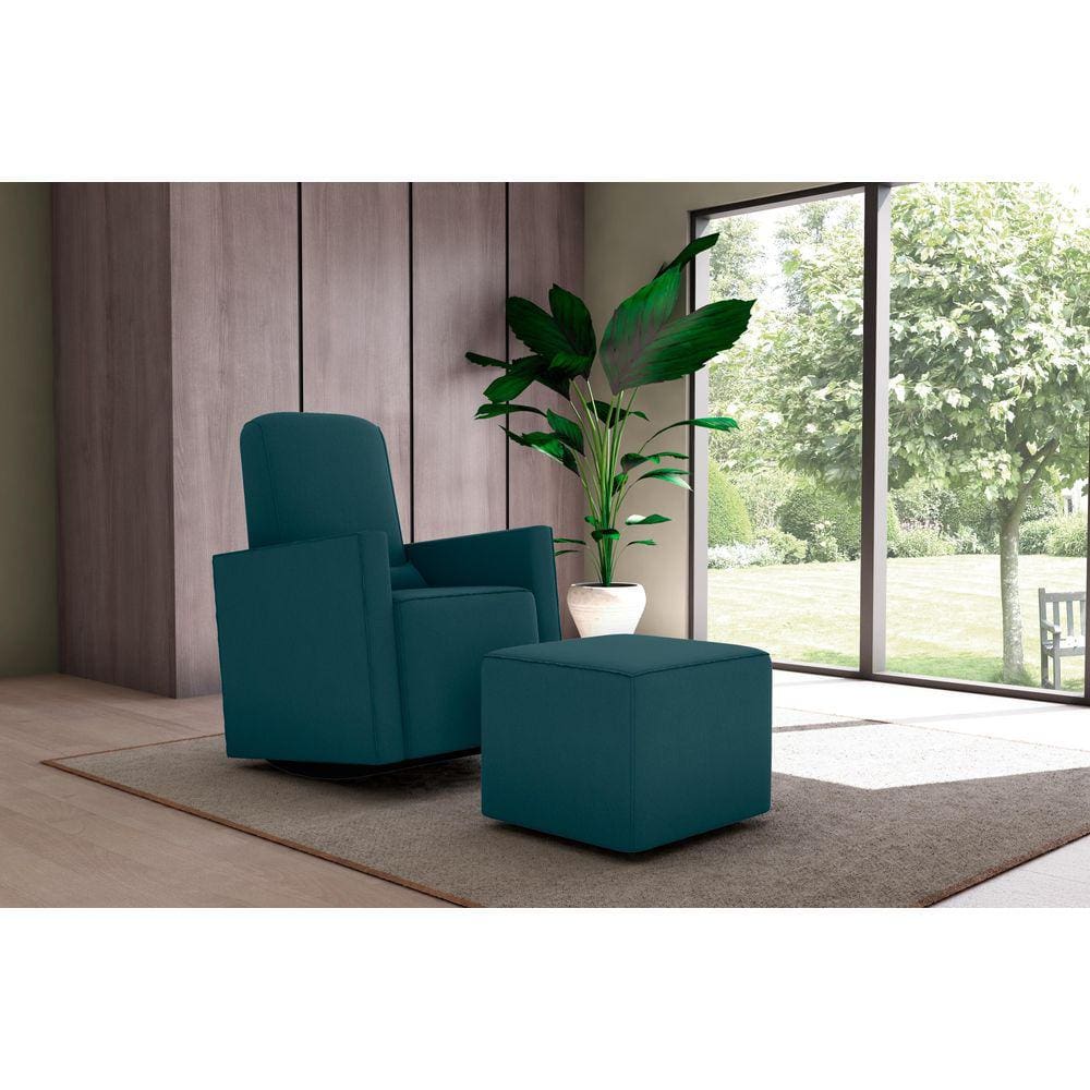 Poltrona Amamentação Balanço C/Puff Annecy Suede Petroleo B257 - Matrix