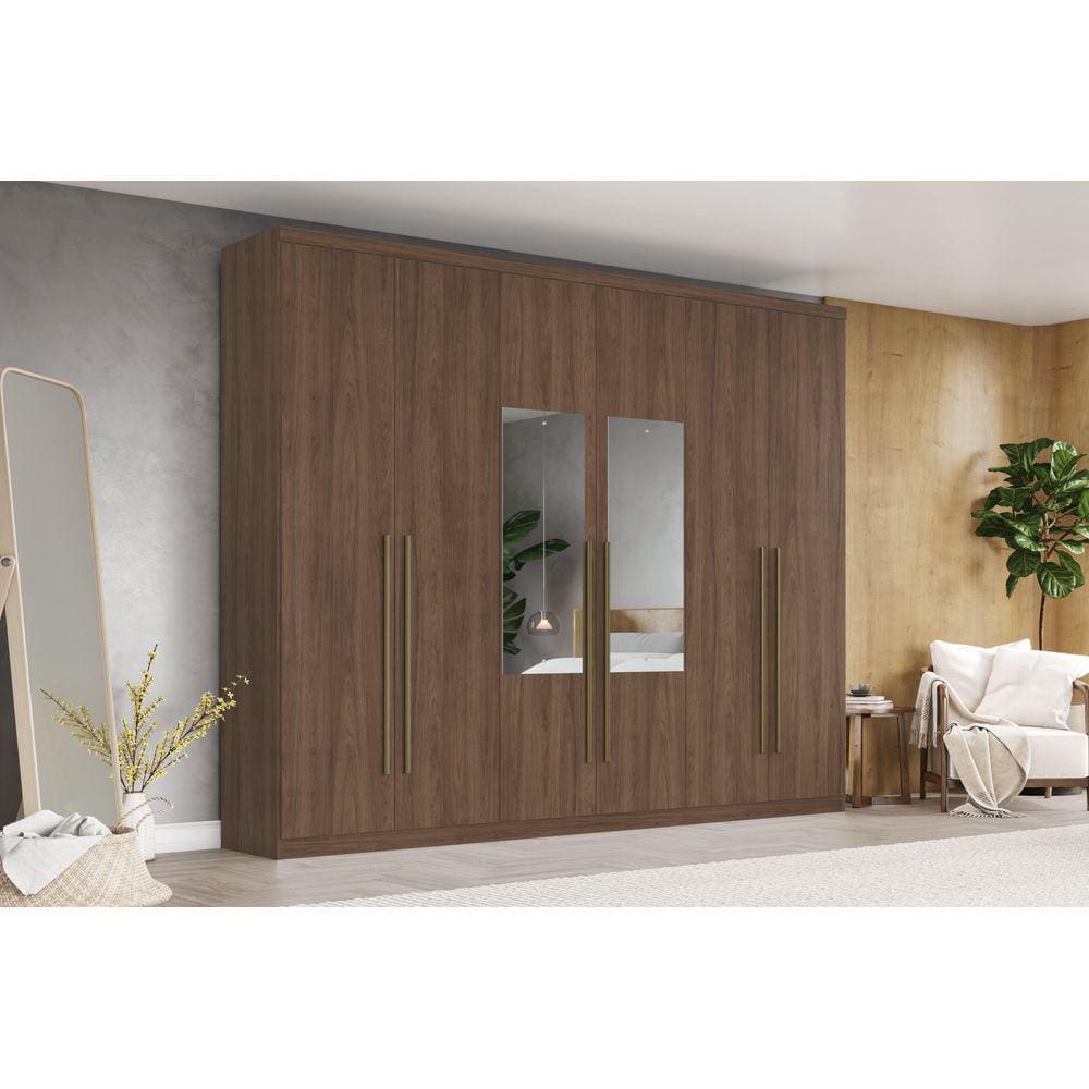 Guarda-Roupa Jade 06 Pts. C/ Espelho Castanho - Henn