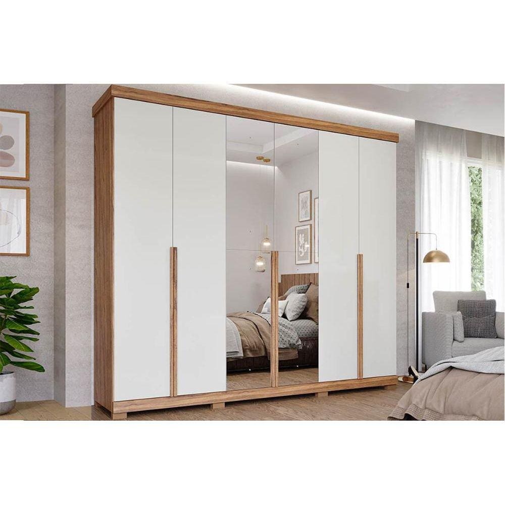 Guarda Roupa 6 Portas e 6 Gavetas c/ Espelho Guarapari Avelã - Panan