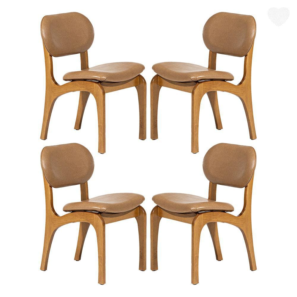Kit 4 Cadeiras de Jantar Estofada Rafine Madeira Castanho Impermeável Marrom