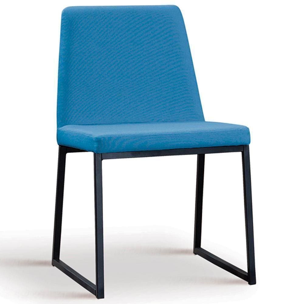 Cadeira Estofada Base Aço Preto F37 Linho Azul Jeans Dmobiliario Azul Jeans