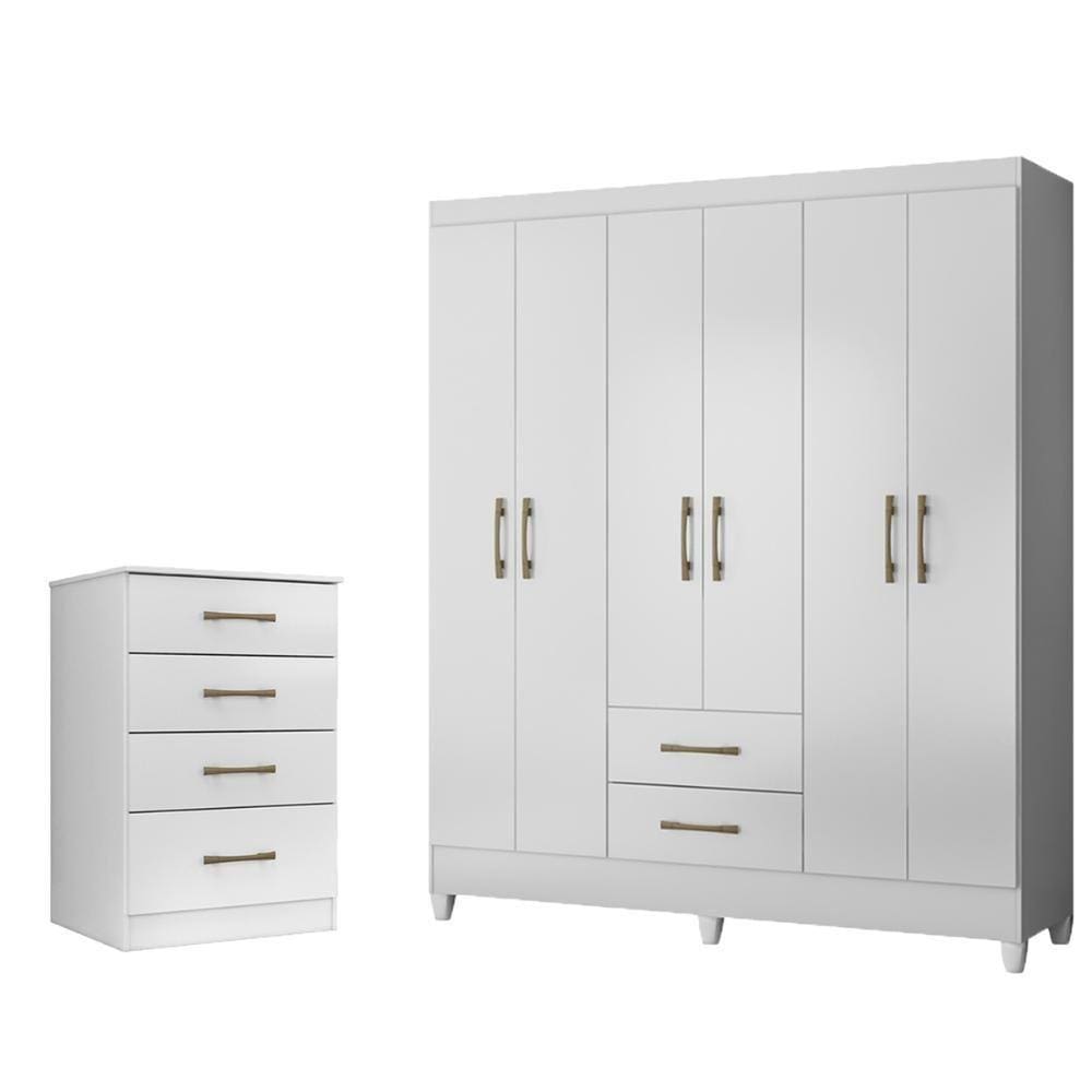 Kit Guarda Roupa Casal Panamá E Cômoda Ms - Branco Branco