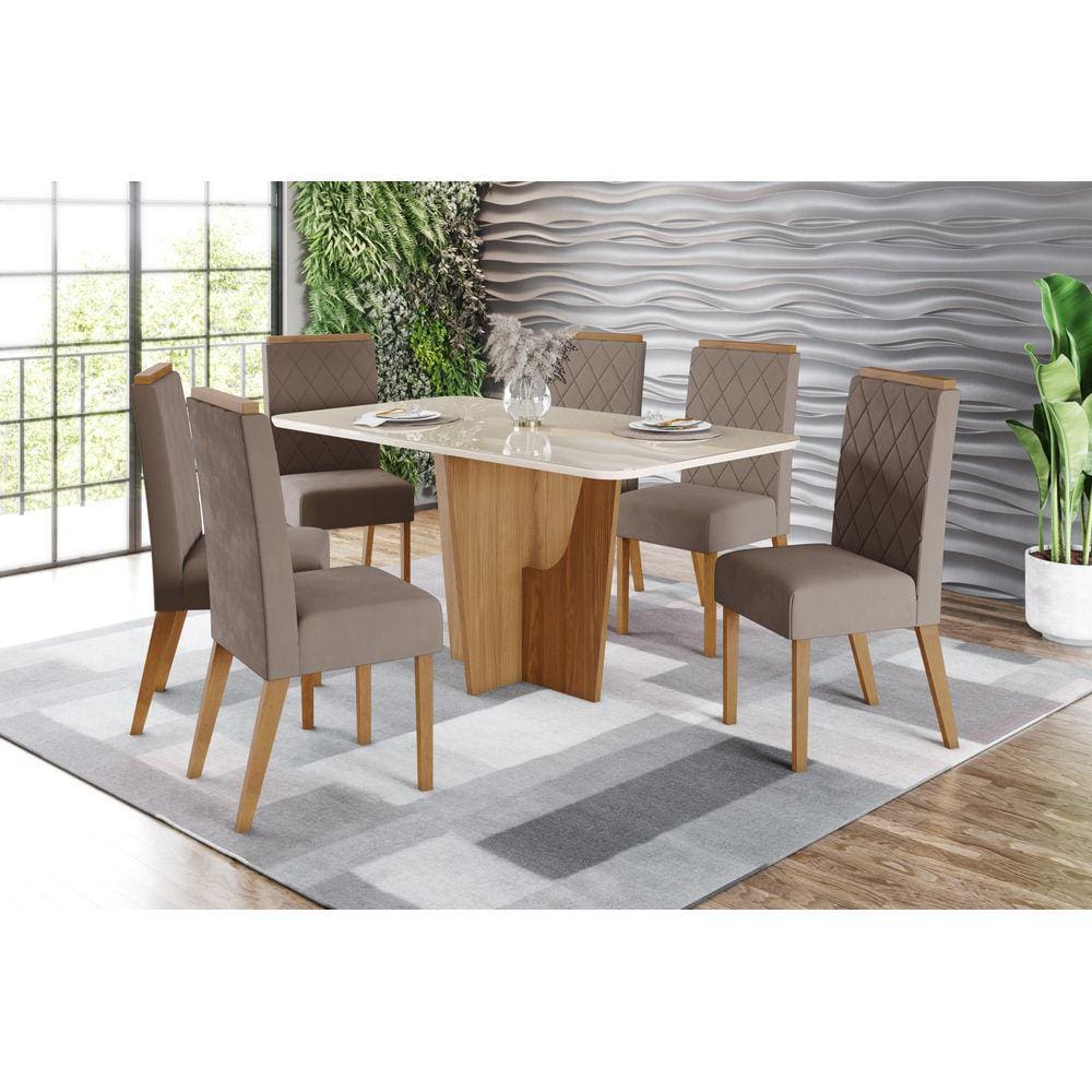 Mesa de Jantar Vertice 160 C Vidro 6 Cad Nina Amendoa - Henn