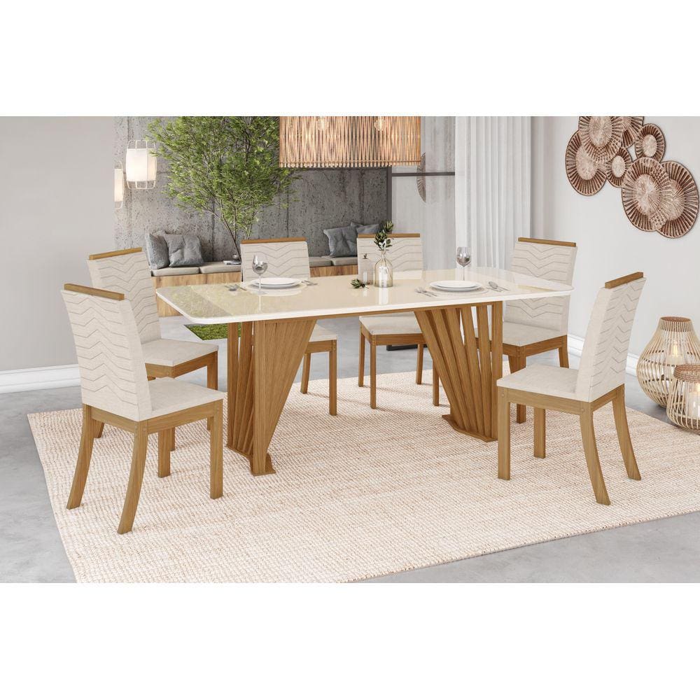 Mesa de Jantar Adriana 200 C. Vidro 6 Cad. Isa Linho - Henn