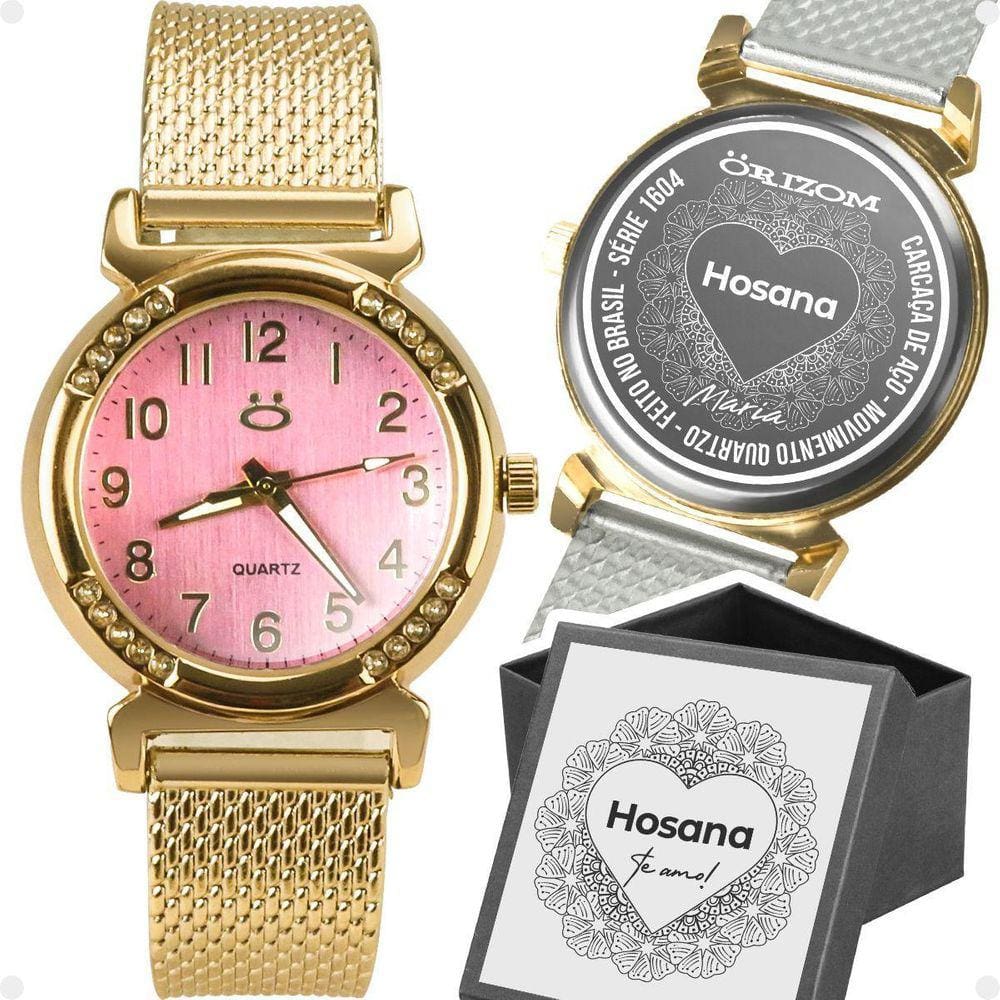 Relogio Feminino Aço Inox Dourado Silicone Banhado + Caixa