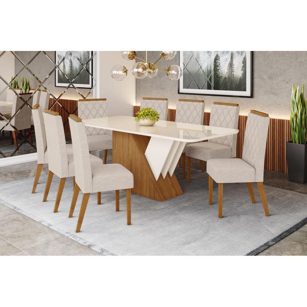 Mesa de Jantar Epic 200 C. Vidro 8 Cad. Nina Linho - Henn