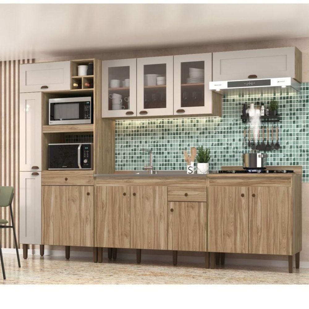 Cozinha Compacta 5 Peças Veneza Decibal Carvalho Oak/Cristalo