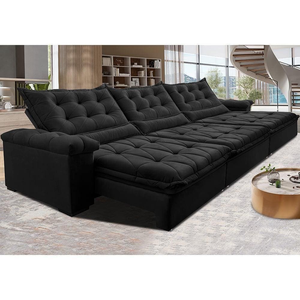 Sofá Retrátil E Reclinável 4,15M Cama Inbox Big Fresh Com SoftgelD40 Velupluma Preto