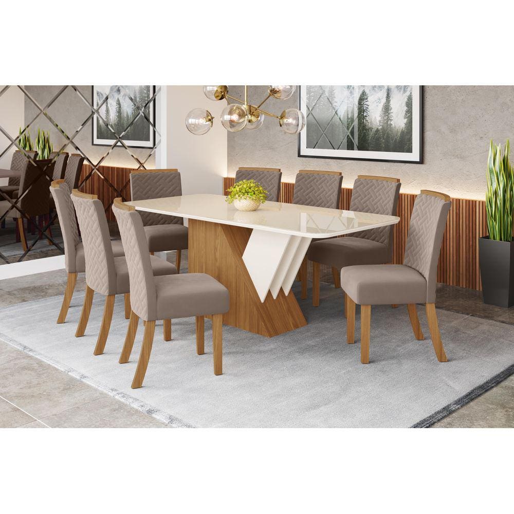 Mesa de Jantar Epic 200 C. Vidro 8 Cad. Malu Amendoa - Henn