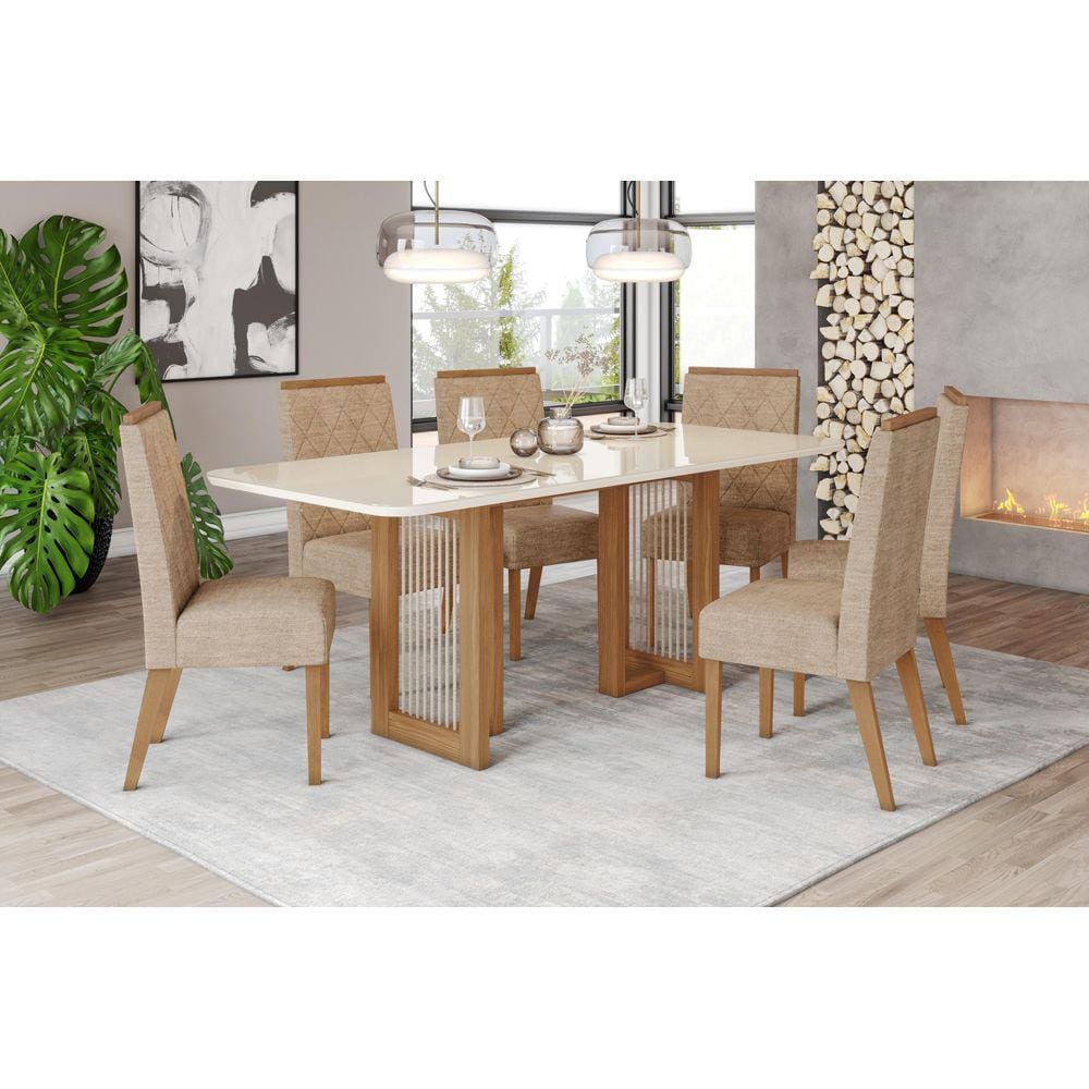 Mesa de Jantar Yara 200 C. Vidro 6 Cad. Nina Creme - Henn