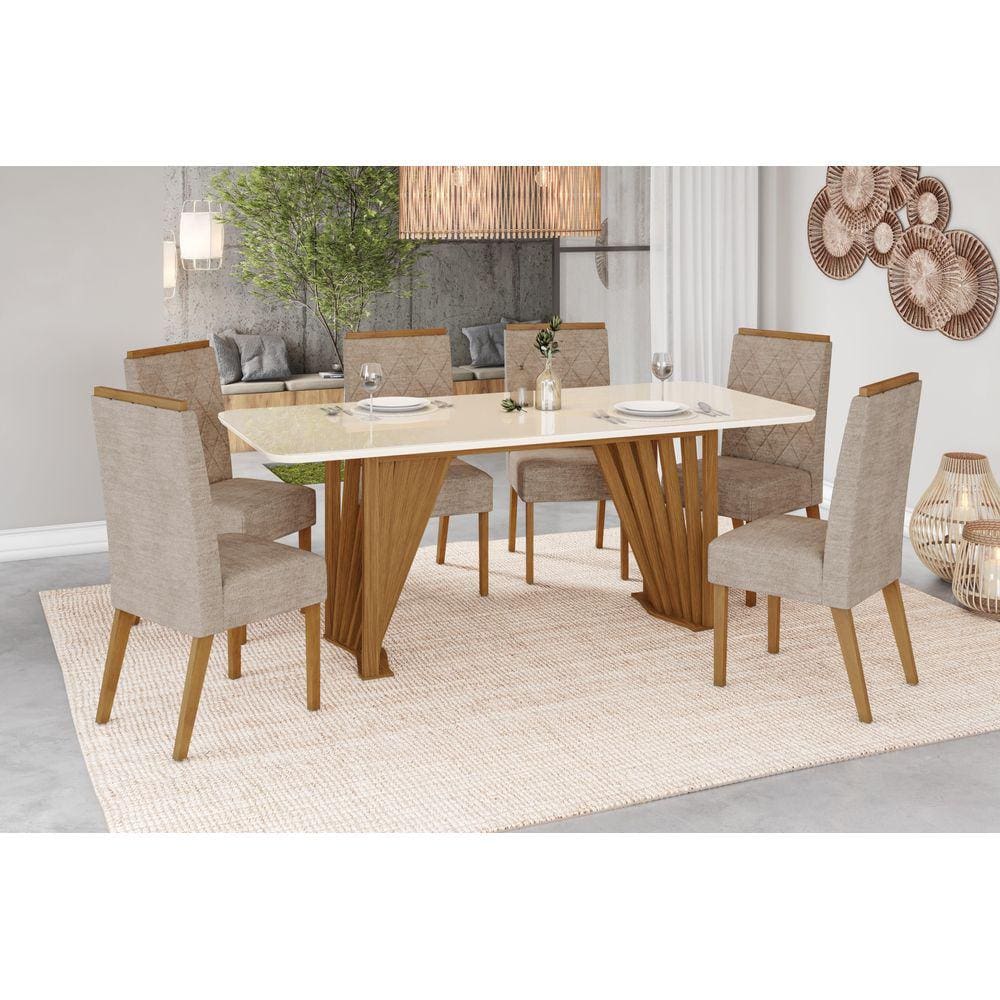 Mesa de Jantar Adriana 180 C. Vidro 6 Cad. Nina Creme - Henn