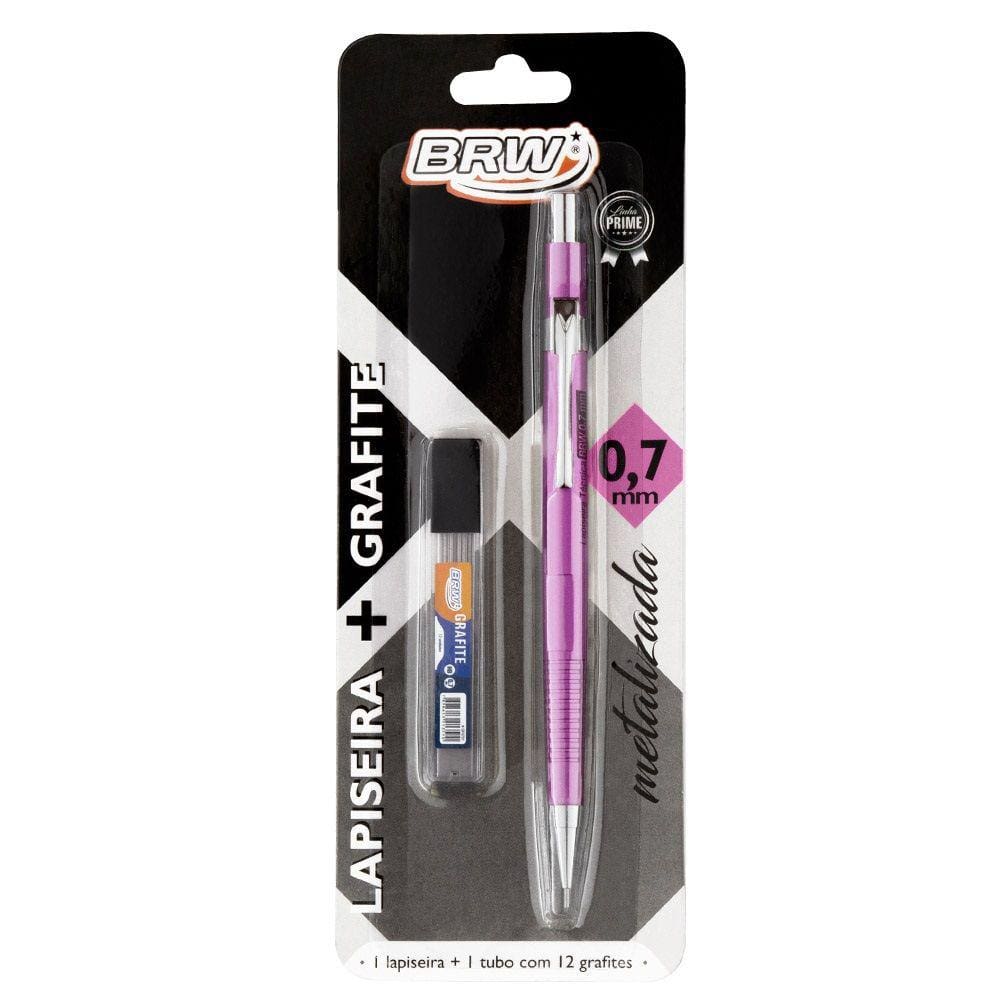 Lapiseira Técnica 0.7mm Metalizada + Tubo Grafite HB com 12 Un. Azul/Prata/Branca/Roxo BRW - Escolha a Cor