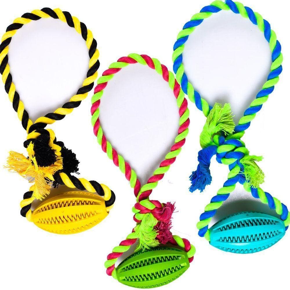 Brinquedo Pet Dental Play Para Morder Bolinha Rugbi Corda Com Laço 7X30Cm