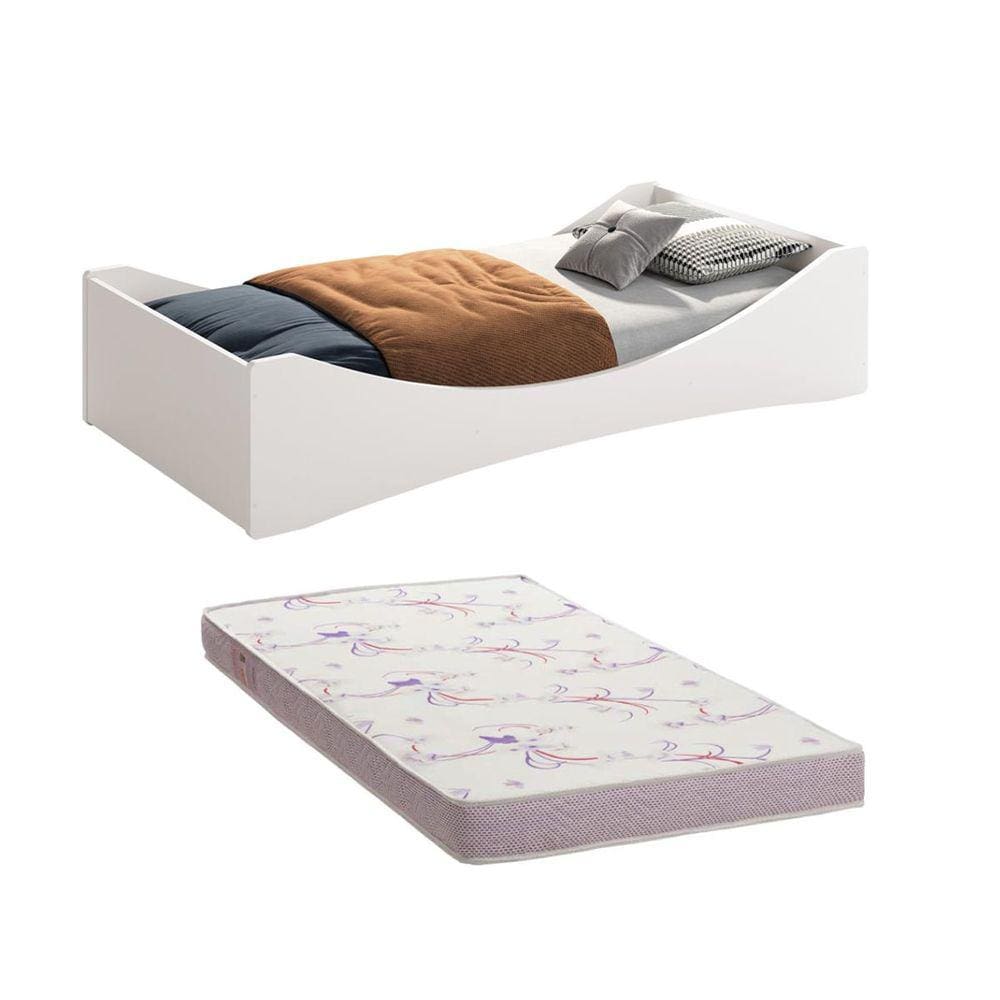 Cama Solteiro Evolutiva Luna 2 em 1 Branco Fosco com Colchão - Reller
