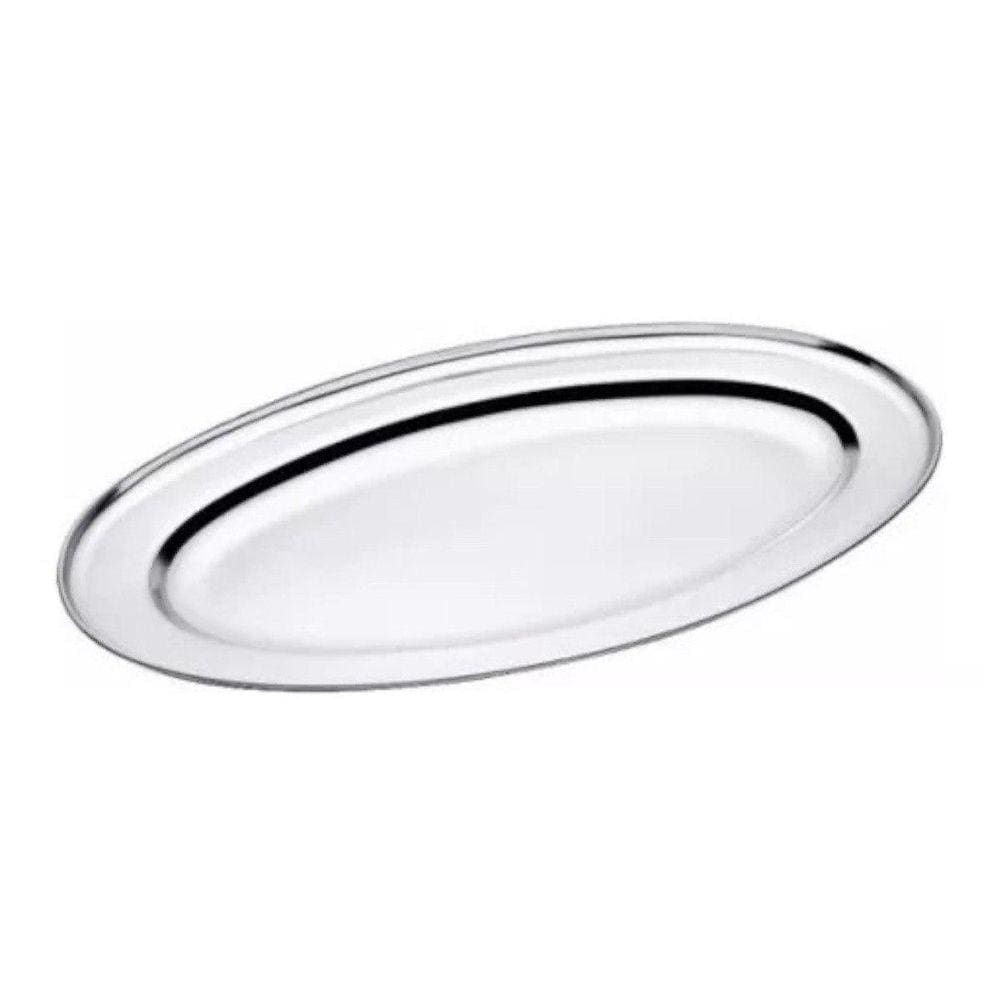 Bandeja Travessa Oval Rasa Inox Média Para Servir 33,8Cm Bar