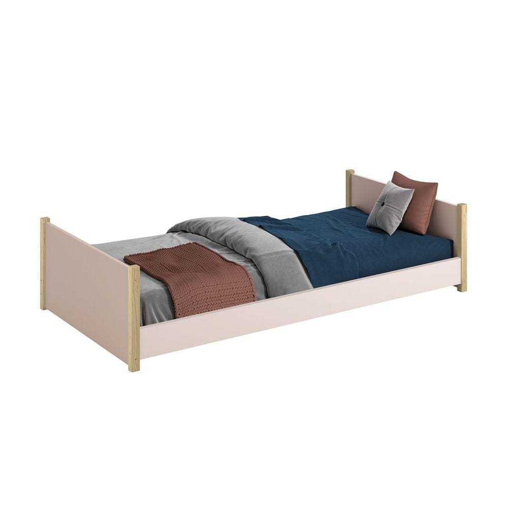 Cama Solteiro Evolutiva Ravi 2 Em 1 Com Pés Madeira Natural Rosa Fosco - Reller