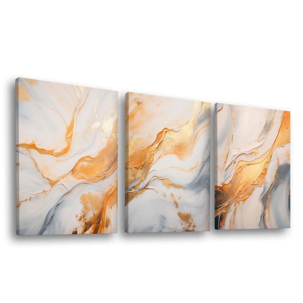 Conjunto De Quadros Trio Abstract Orange Gold -- Br Artes