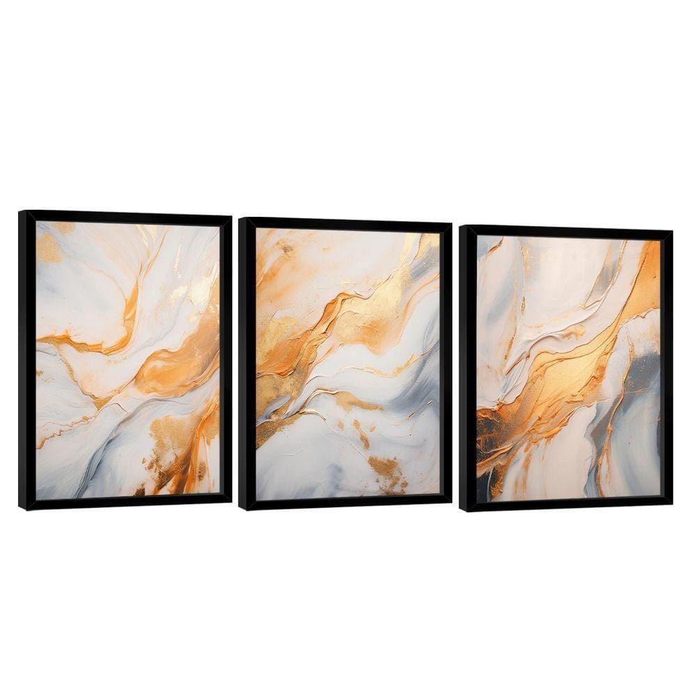 Conjunto De Quadros Trio Abstract Orange Gold -- Br Artes