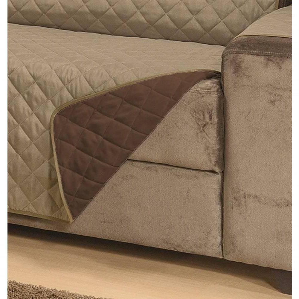 Protetor De Sofá Dupla Face Manu 4 Lugares - Cáqui-marrom