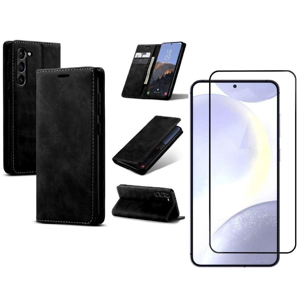 Kit Capinha Carteira Flip Para Samsung S24 + Película 3D