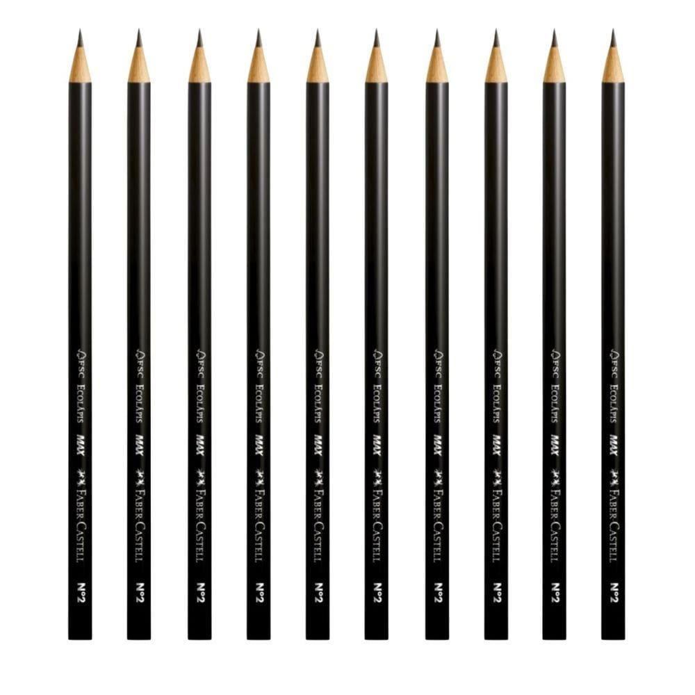 Kit 10 Lápis de Escrever Preto Redondo Ecolápis Max Nº2 HB Faber Castell