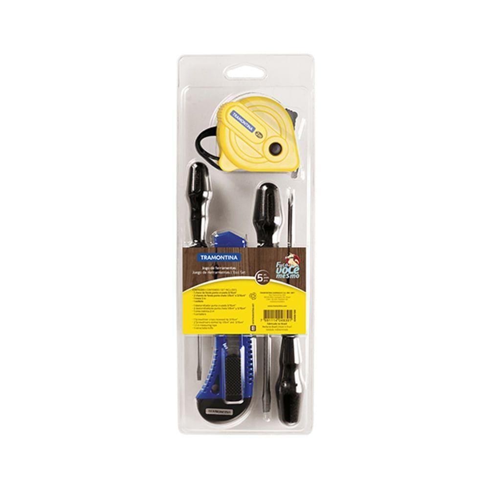 Kit De Ferramentas Com Trena Estilete E Chaves De Fenda Para Uso Doméstico 5pçs - Tramontina