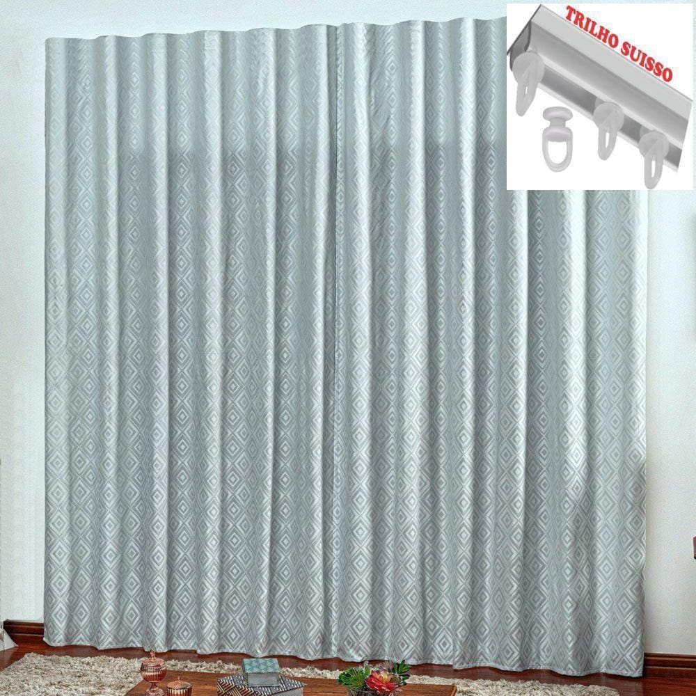 Cortina Em Jacquard Bahamas 3,00 X 2,70 Para Trilho Suisso - Cinza Claro