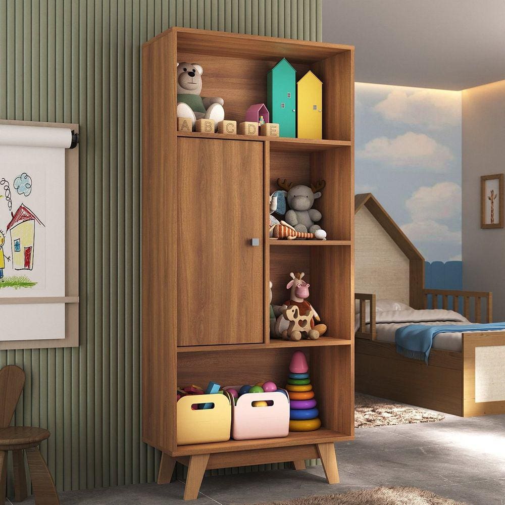 Nicho Infantil Organizador 1 Porta 4 Nichos Sara Nogal Espresso Moveis Nogal