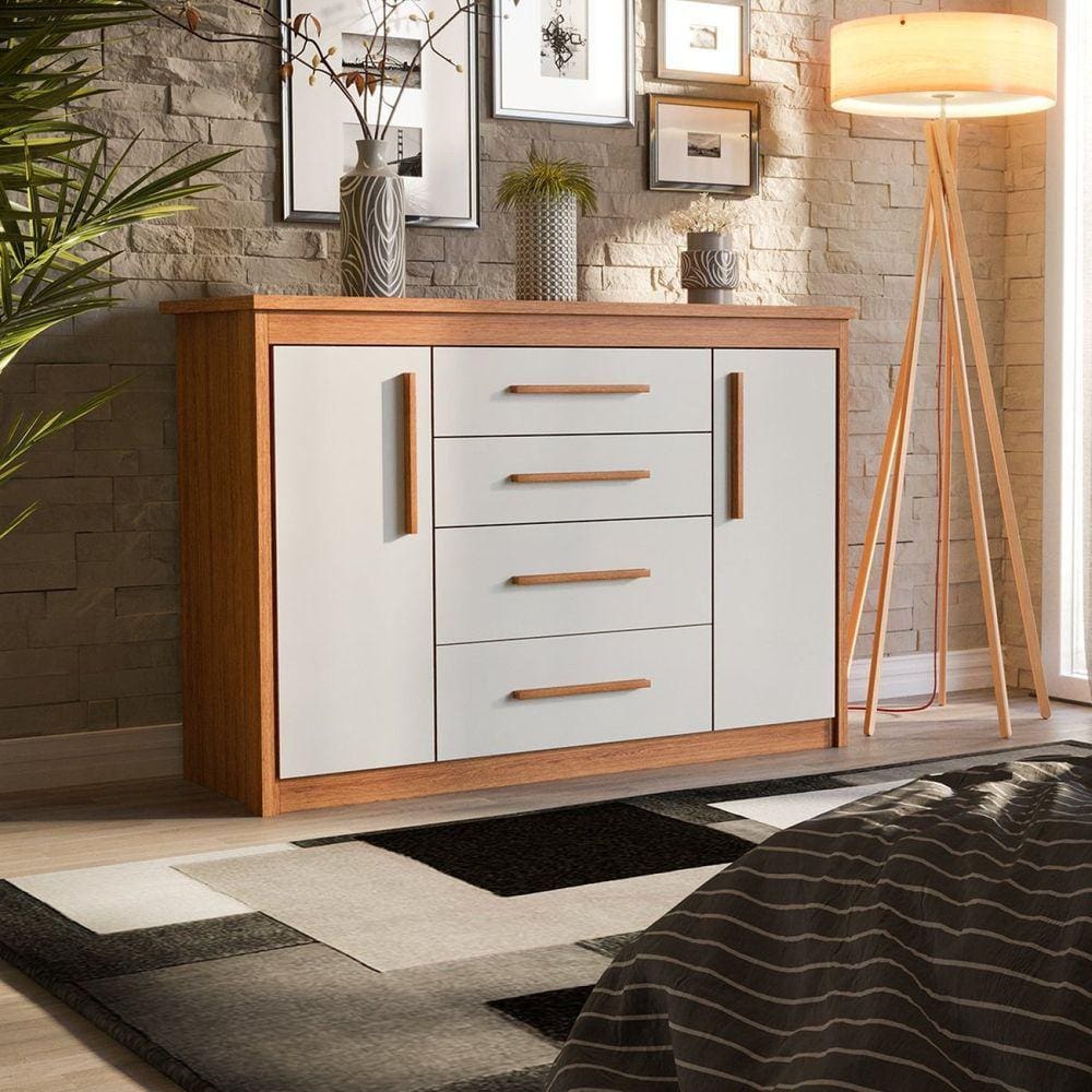 Cômoda 2 Portas 4 Gavetas Elegance Freijó /Off-White