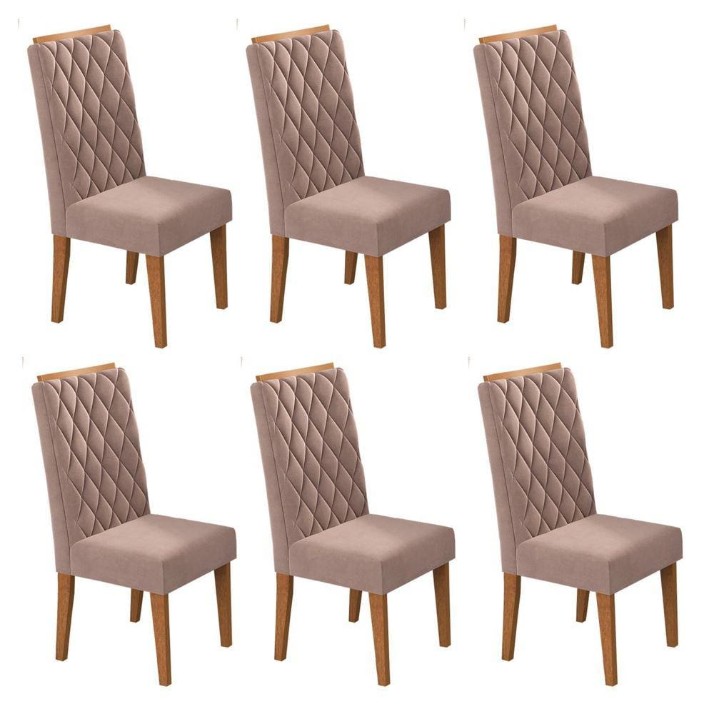 Kit com 6 Cadeiras para Sala de Jantar Mdp/mdf Dyniz Veludo Rosa